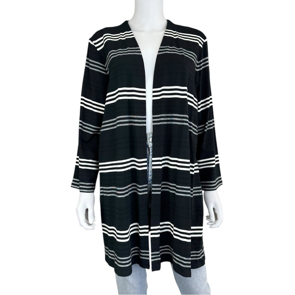 J. Jill NWT Black Striped Knit Cardigan Size XL A0056
